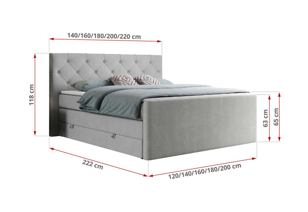 Łóżko kontynentalne KING VELEN 120x200 - H3 - jasnoszary, struktura