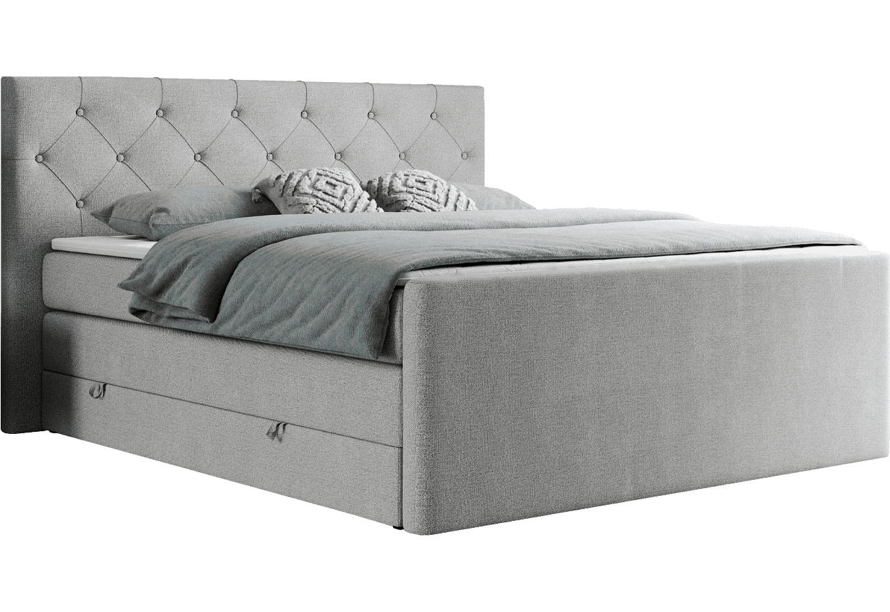 Łóżko kontynentalne KING VELEN 160x200 - H3 - jasnoszary, struktura