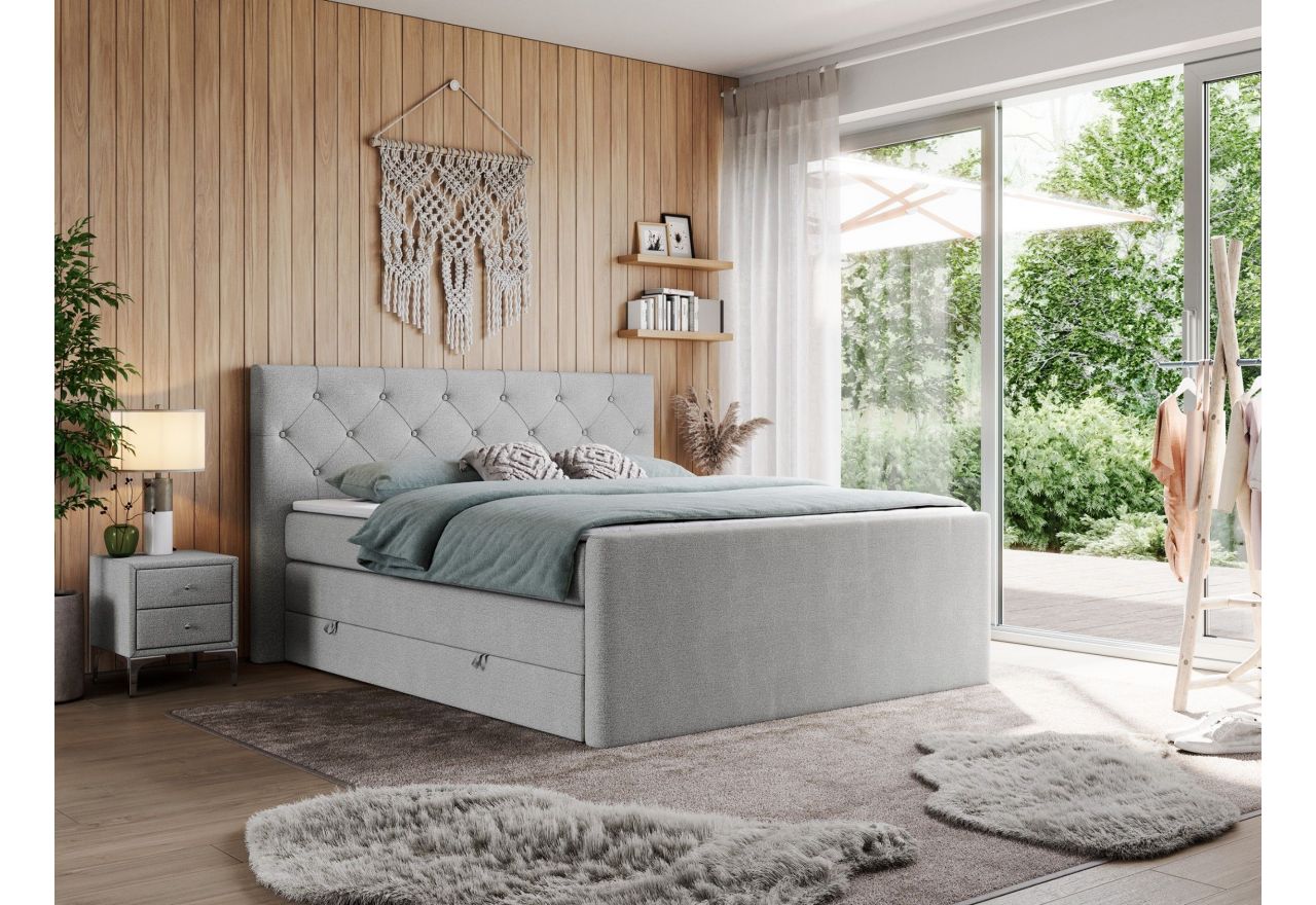 Łóżko kontynentalne KING VELEN 180x200 - H3 - jasnoszary, struktura