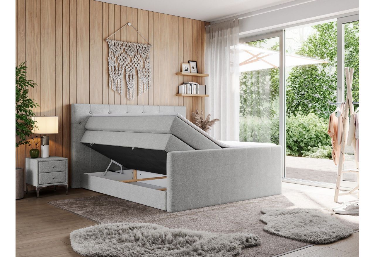 Łóżko kontynentalne KING VELEN 200x200 - H3 - jasnoszary, struktura