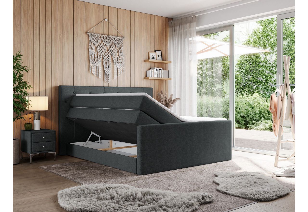 Łóżko kontynentalne KING VELEN 180x200 - H3 - ciemnoszary, struktura