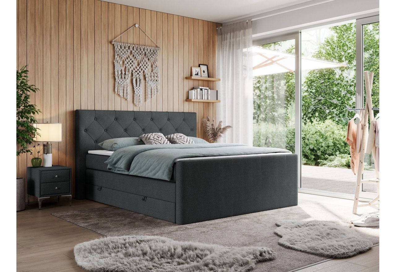 Łóżko kontynentalne KING VELEN 200x200 - H3 - ciemnoszary, struktura