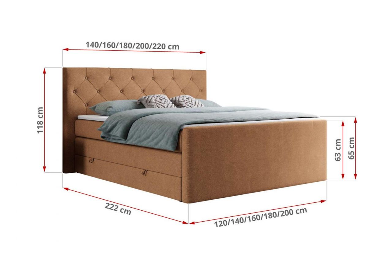 Łóżko kontynentalne KING VELEN 120x200 - H3 - pomarańczowy, struktura