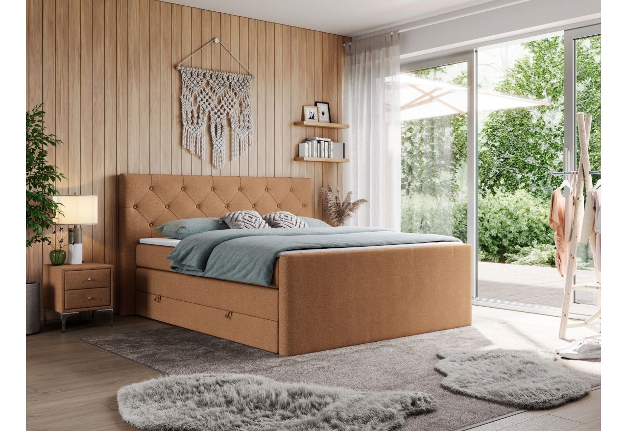 Łóżko kontynentalne KING VELEN 160x200 - H3 - pomarańczowy, struktura