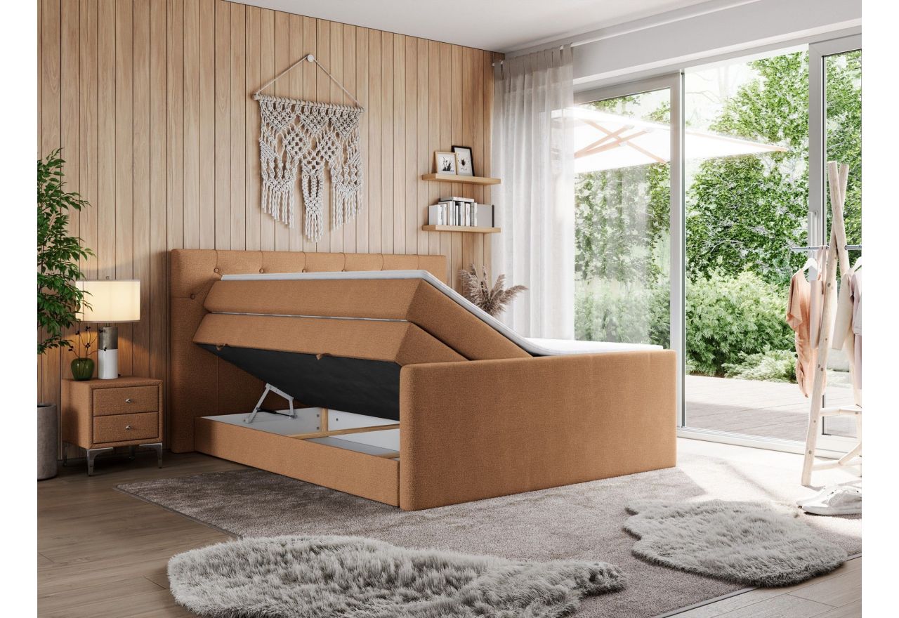 Łóżko kontynentalne KING VELEN 180x200 - H3 - pomarańczowy, struktura