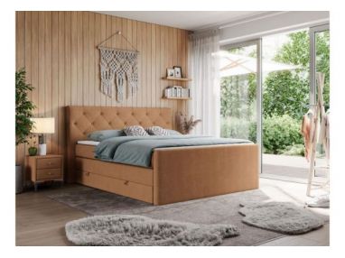 Łóżko kontynentalne KING VELEN 200x200 - H3 - pomarańczowy, struktura