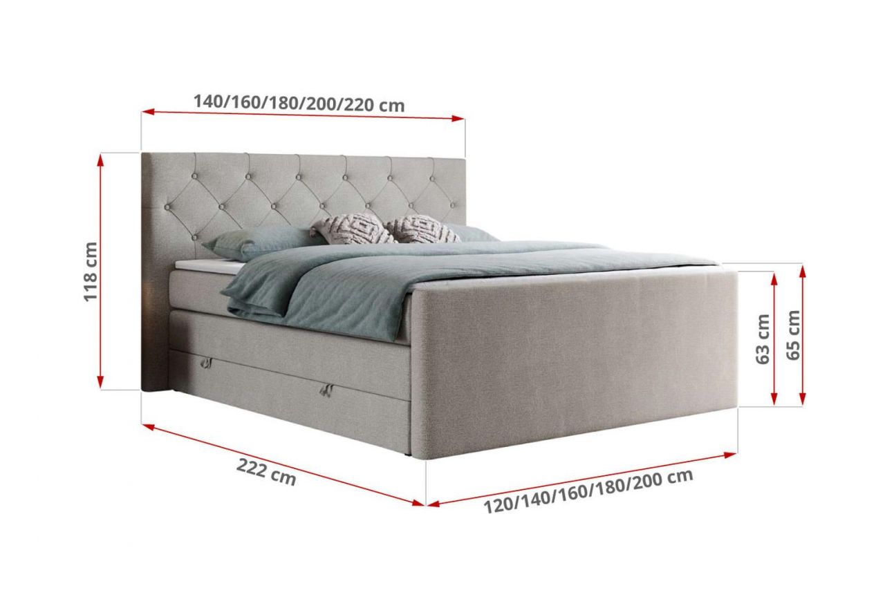 Łóżko kontynentalne KING VELEN 120x200 - H3 - beżowy, struktura