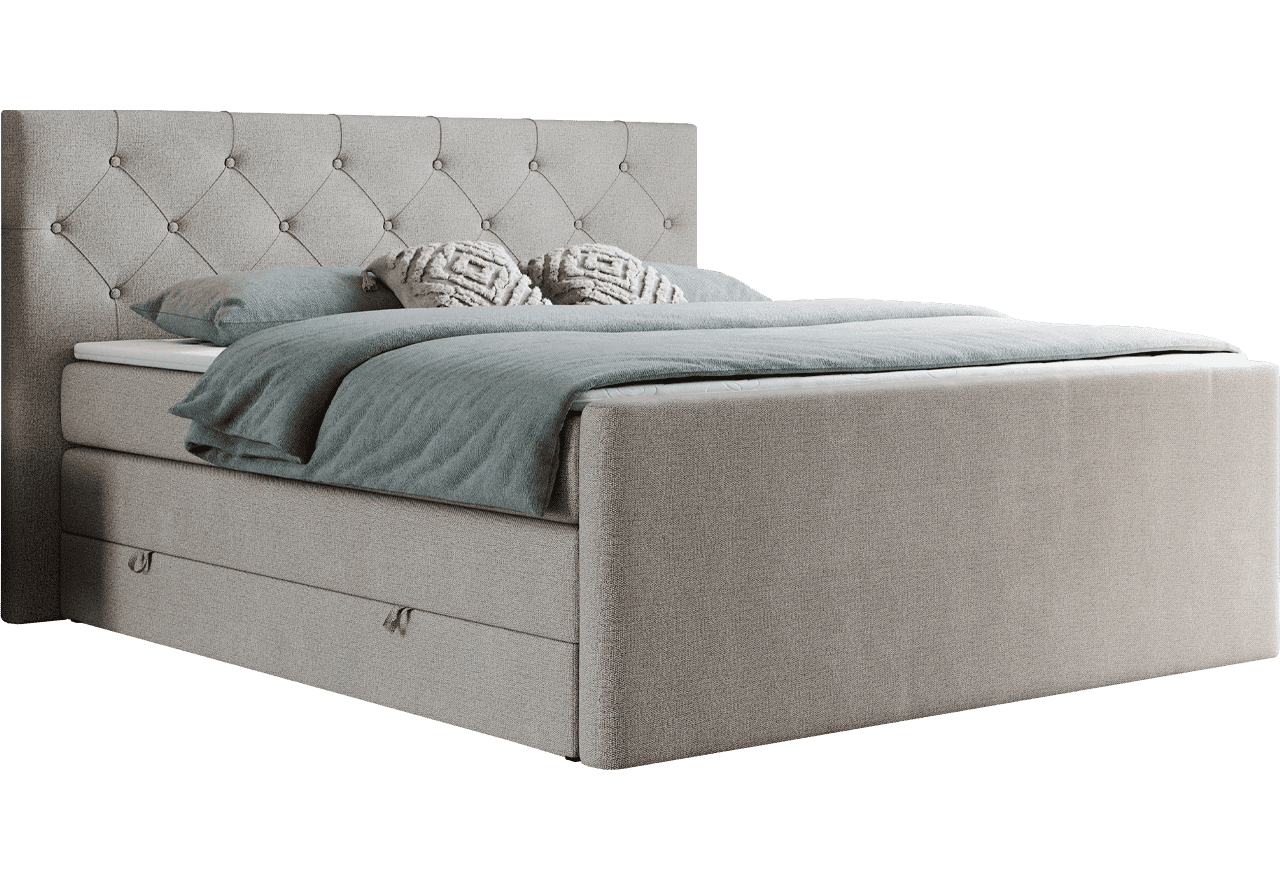 Łóżko kontynentalne KING VELEN 160x200 - H3 - beżowy, struktura