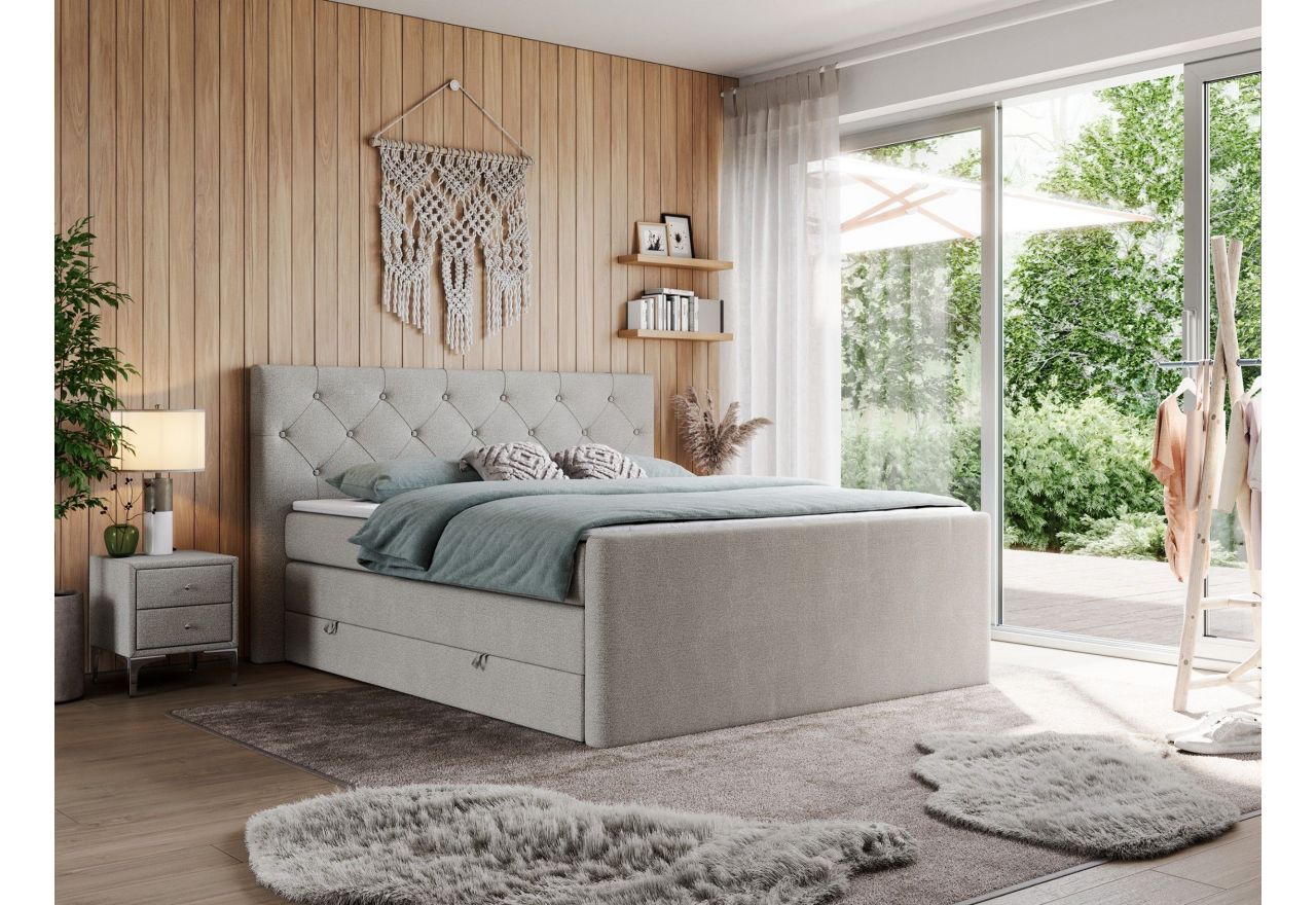 Łóżko kontynentalne KING VELEN 200x200 - H3 - beżowy, struktura