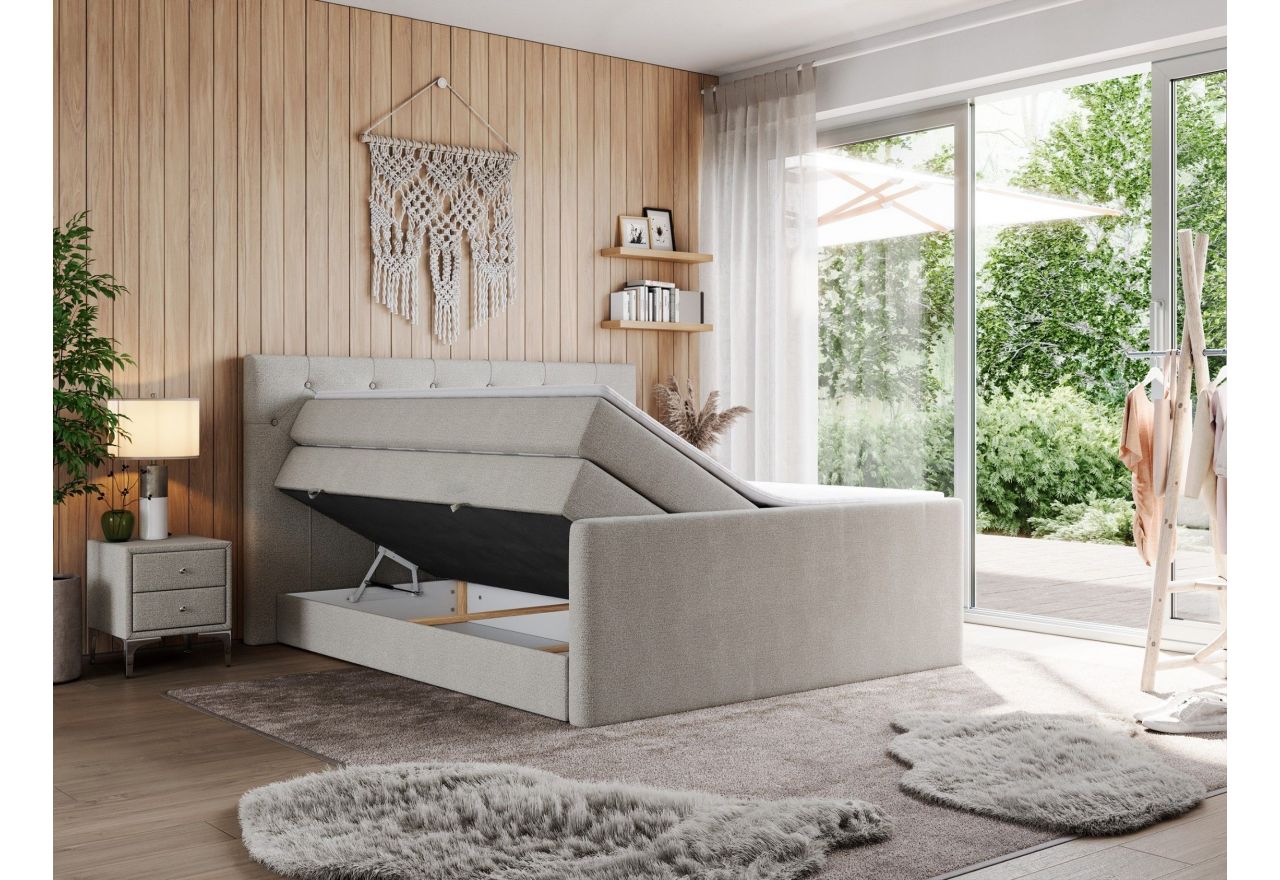 Łóżko kontynentalne KING VELEN 200x200 - H3 - beżowy, struktura