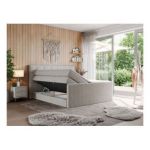 Łóżko kontynentalne KING VELEN 200x200 - H3 - beżowy, struktura