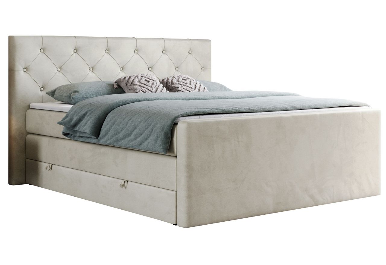 Łóżko kontynentalne KING VELEN 120x200 - H3 - beżowy, welwet