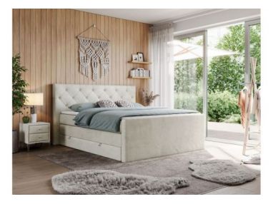 Łóżko kontynentalne KING VELEN 140x200 - H3 - beżowy, welwet