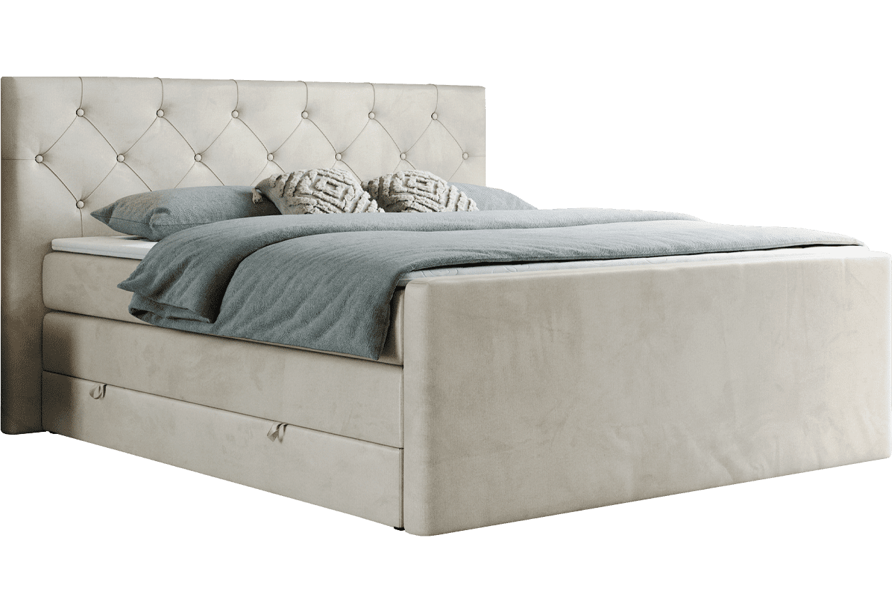 Łóżko kontynentalne KING VELEN 140x200 - H3 - beżowy, welwet