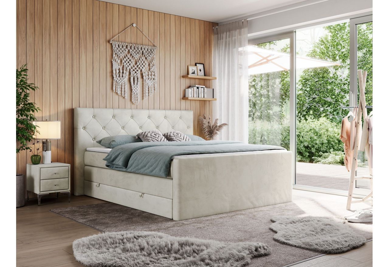 Łóżko kontynentalne KING VELEN 160x200 - H3 - beżowy, welwet