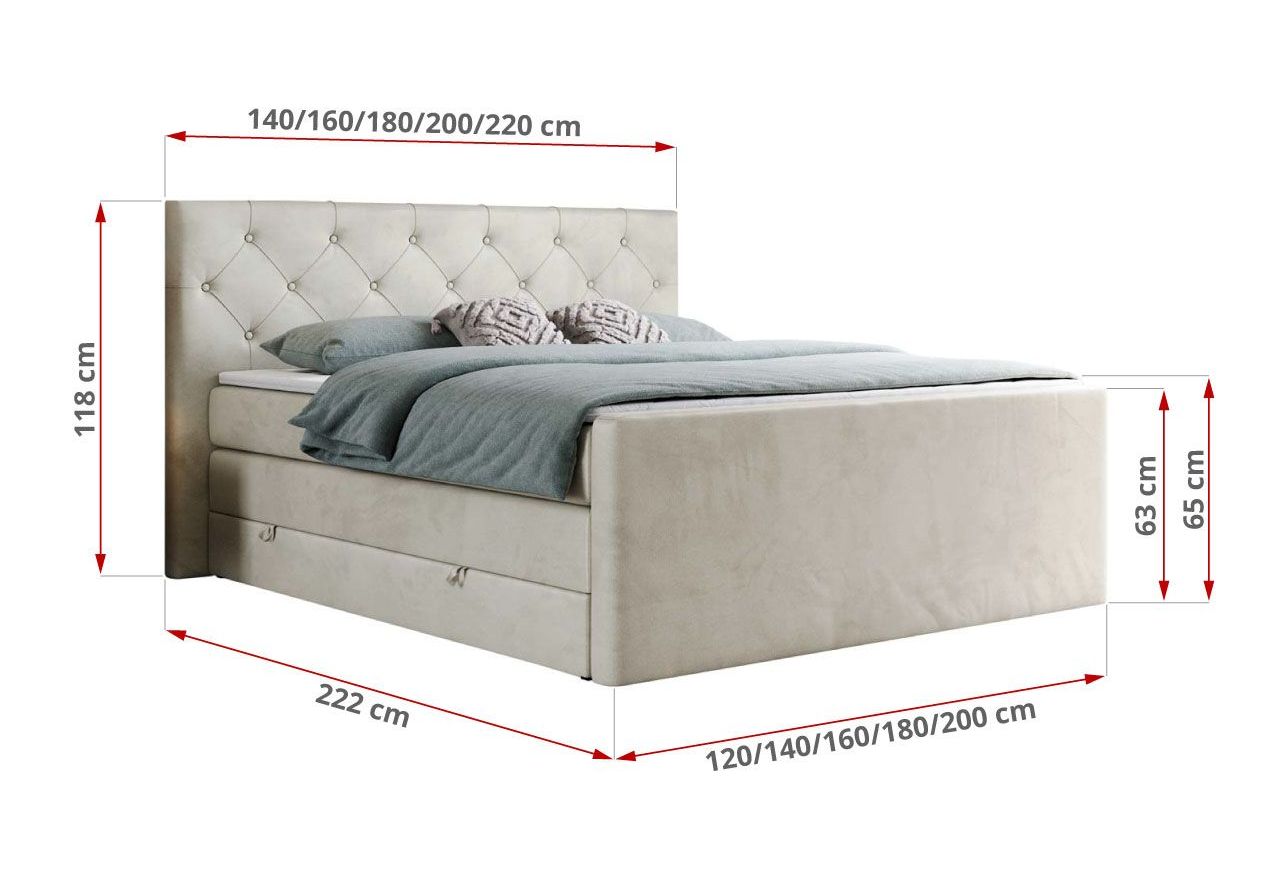 Łóżko kontynentalne KING VELEN 160x200 - H3 - beżowy, welwet