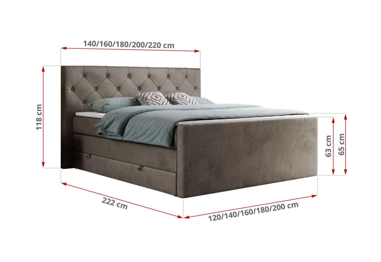 Łóżko kontynentalne KING VELEN 120x200 - H3 - brązowy, welwet