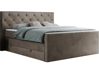 Łóżko kontynentalne KING VELEN 140x200 - H3 - brązowy, welwet