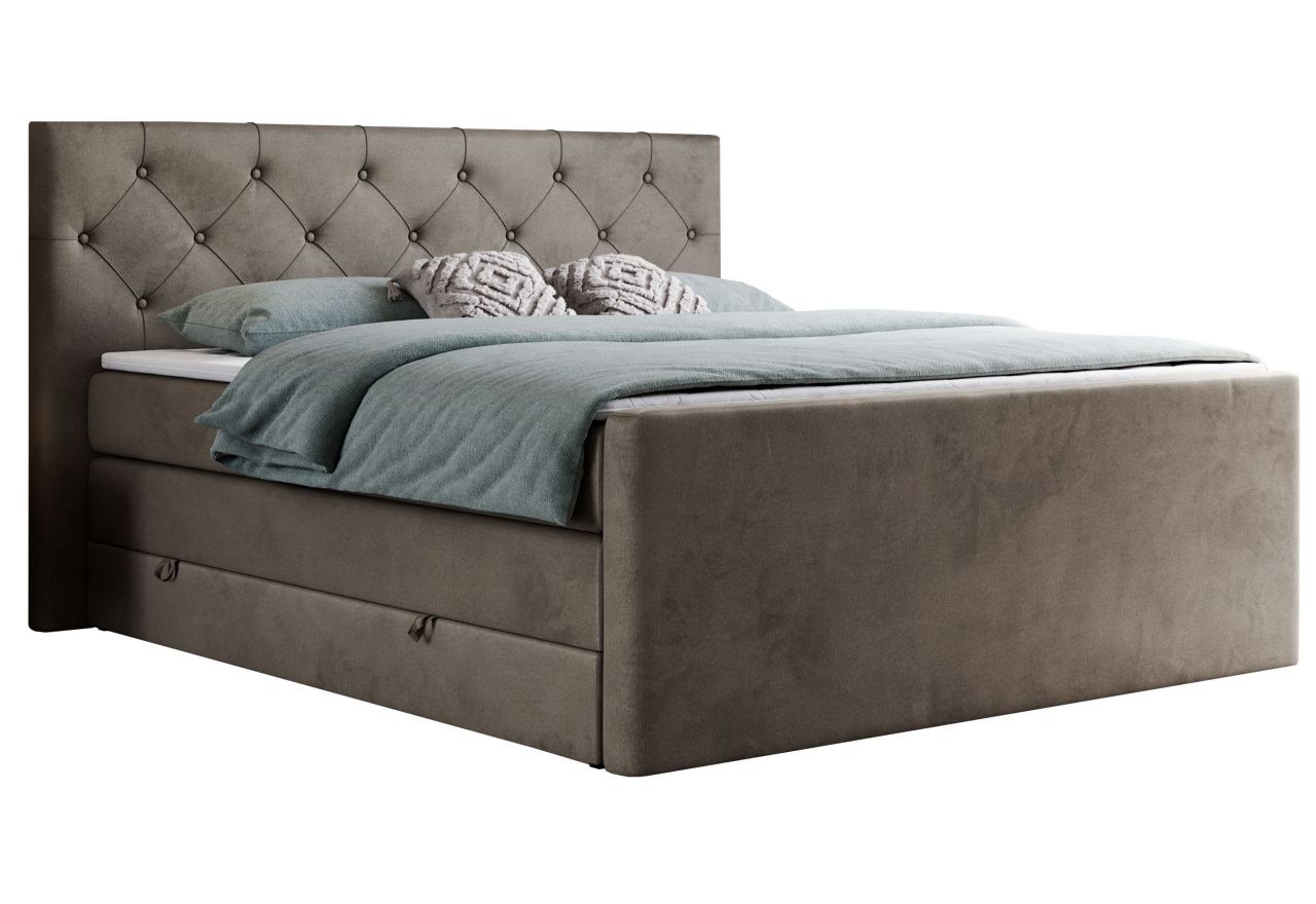 Łóżko kontynentalne KING VELEN 200x200 - H3 - brązowy, welwet