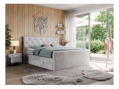 Łóżko kontynentalne KING VELEN 120x200 - H3 - jasnoszary, welwet