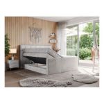 Łóżko kontynentalne KING VELEN 140x200 - H3 - jasnoszary, welwet