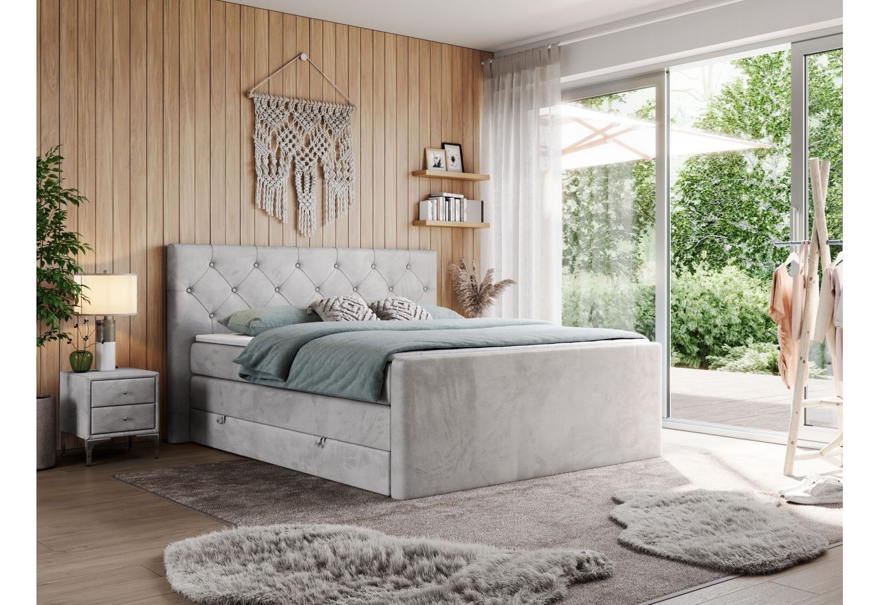 Łóżko kontynentalne KING VELEN 200x200 - H3 - jasnoszary, welwet