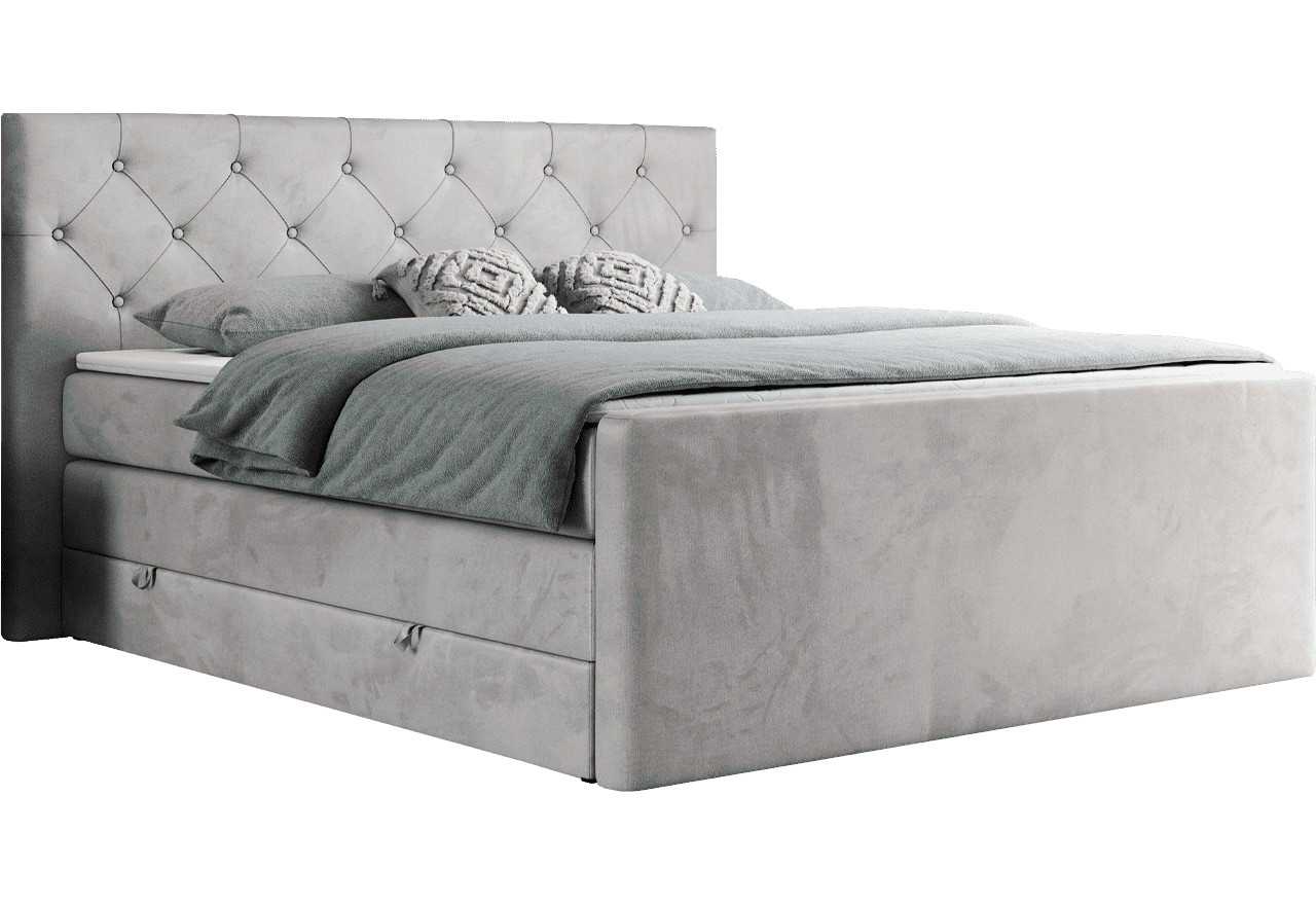 Łóżko kontynentalne KING VELEN 200x200 - H3 - jasnoszary, welwet
