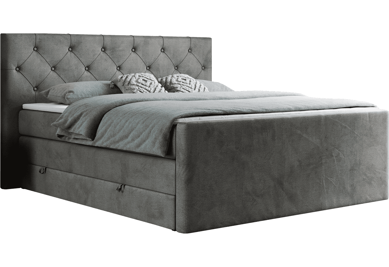 Łóżko kontynentalne KING VELEN 140x200 - H3 - ciemnoszary, welwet