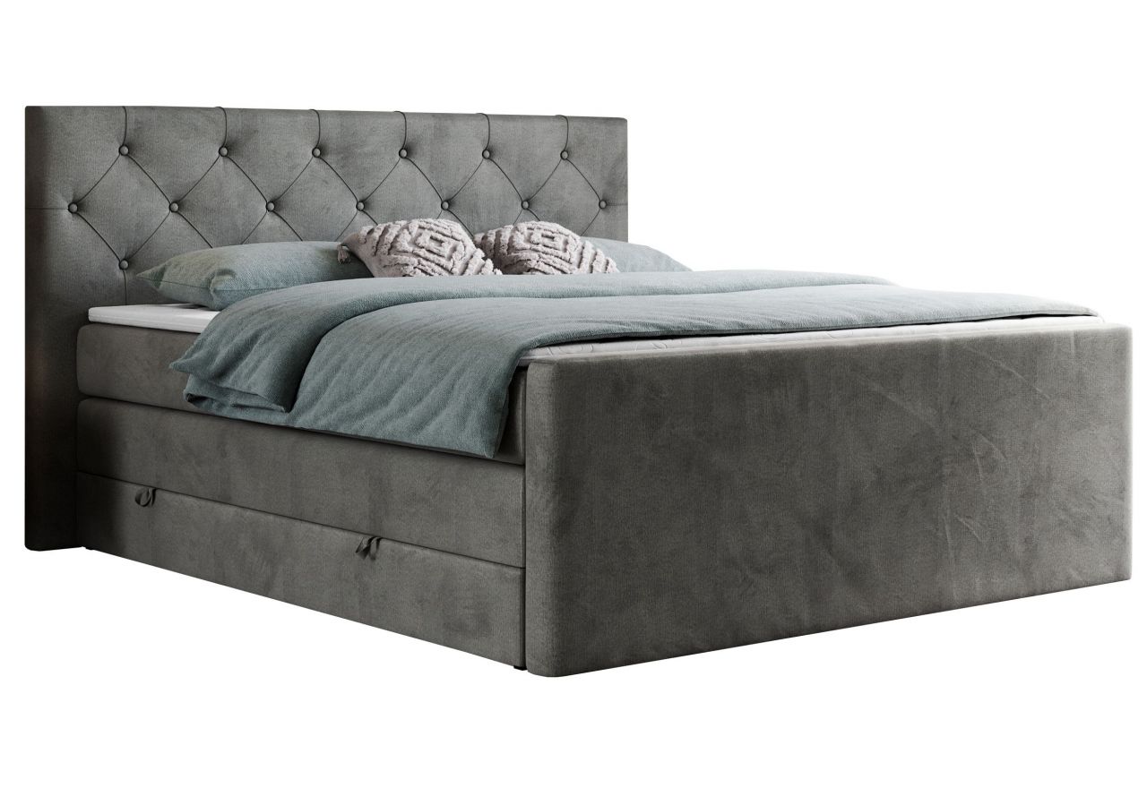 Łóżko kontynentalne KING VELEN 140x200 - H3 - ciemnoszary, welwet