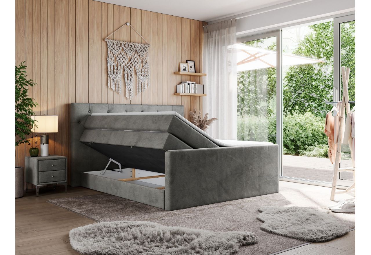 Łóżko kontynentalne KING VELEN 200x200 - H3 - ciemnoszary, welwet