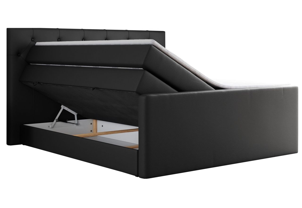 Łóżko kontynentalne KING VELEN 140x200 - H3 - czarny, ekoskóra