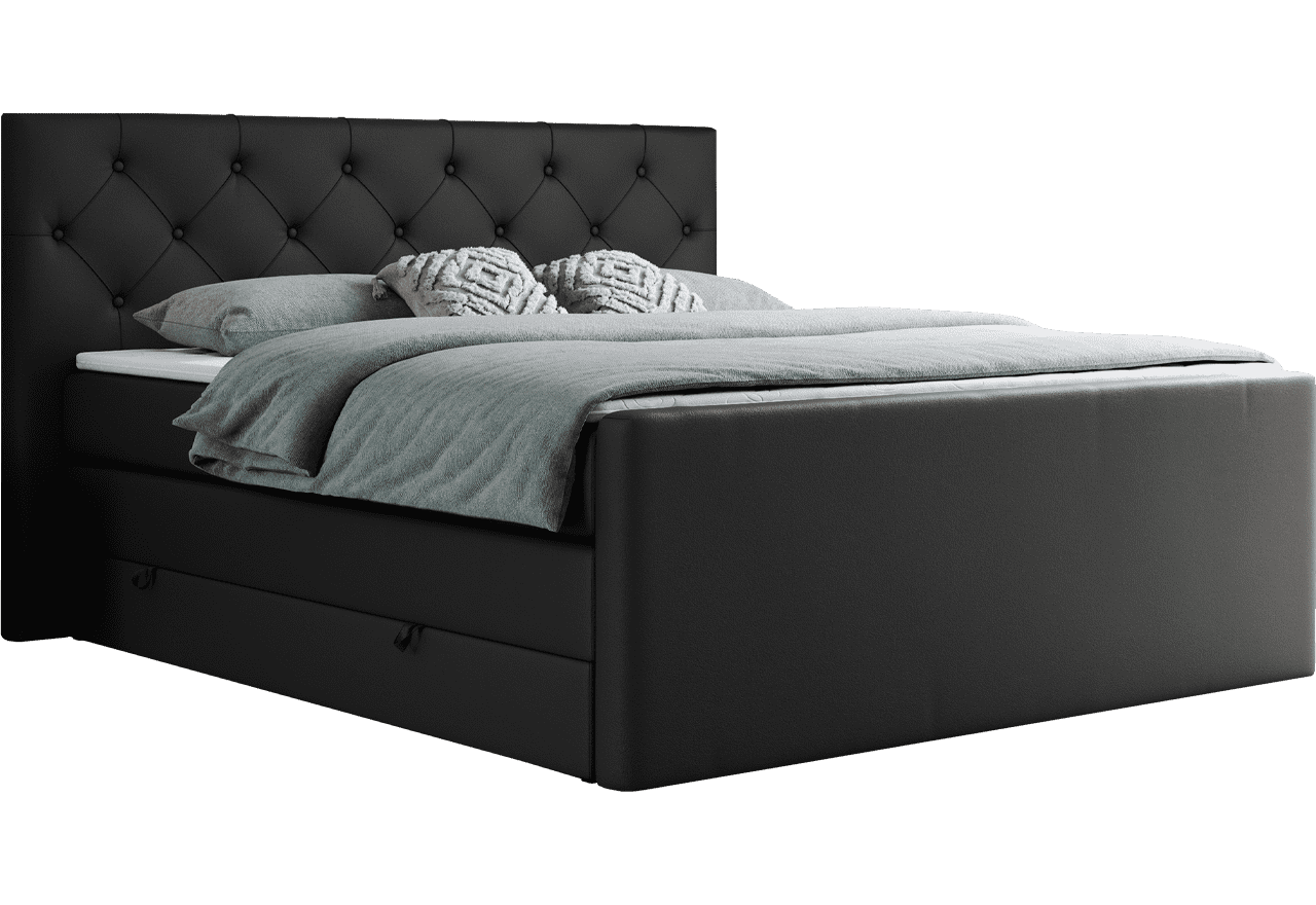 Łóżko kontynentalne KING VELEN 160x200 - H3 - czarny, ekoskóra