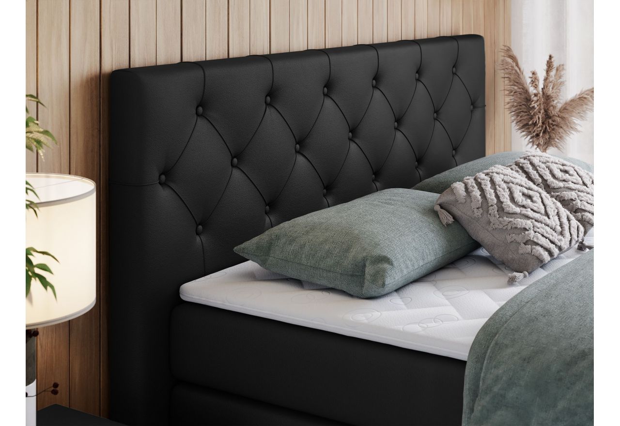 Łóżko kontynentalne KING VELEN 200x200 - H3 - czarny, ekoskóra
