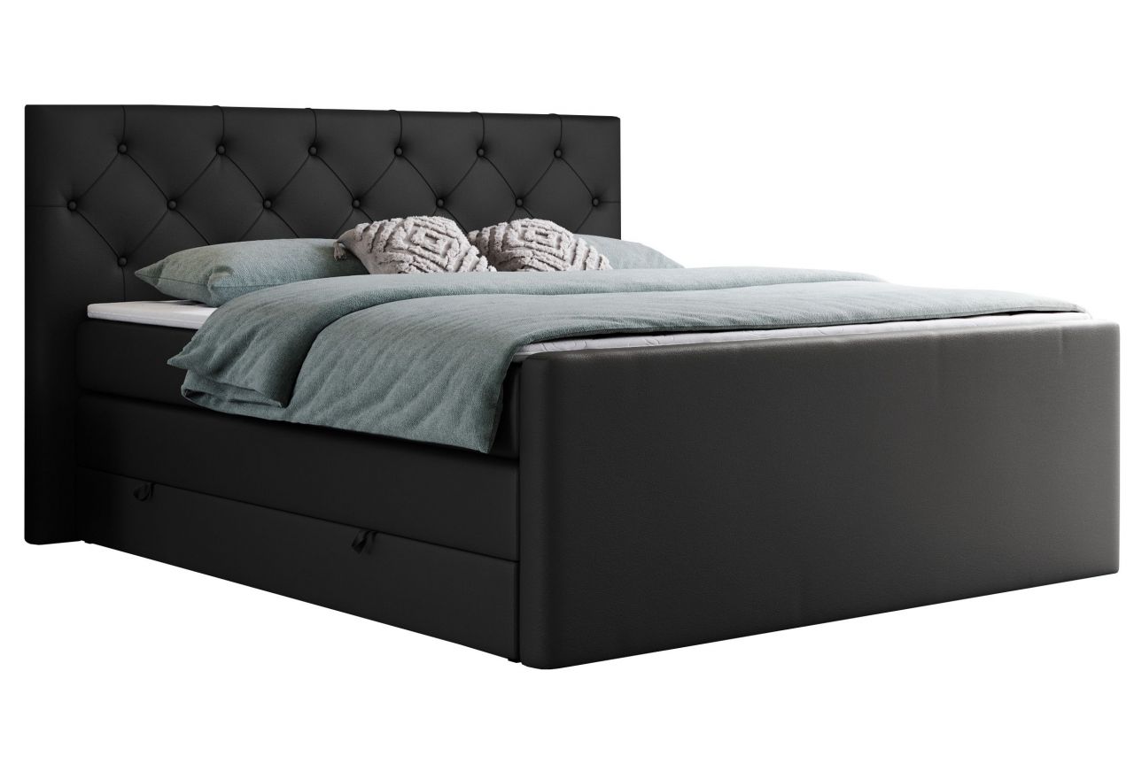 Łóżko kontynentalne KING VELEN 200x200 - H3 - czarny, ekoskóra