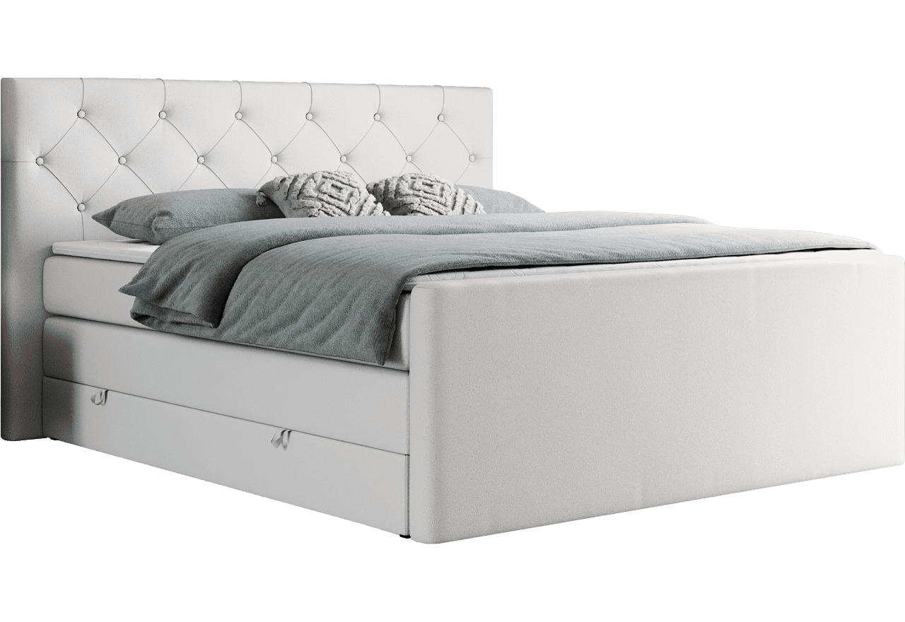 Łóżko kontynentalne KING VELEN 180x200 - H3 - biały, ekoskóra