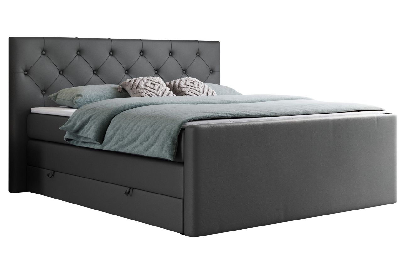 Łóżko kontynentalne KING VELEN 120x200 - H3 - ciemnoszary, ekoskóra