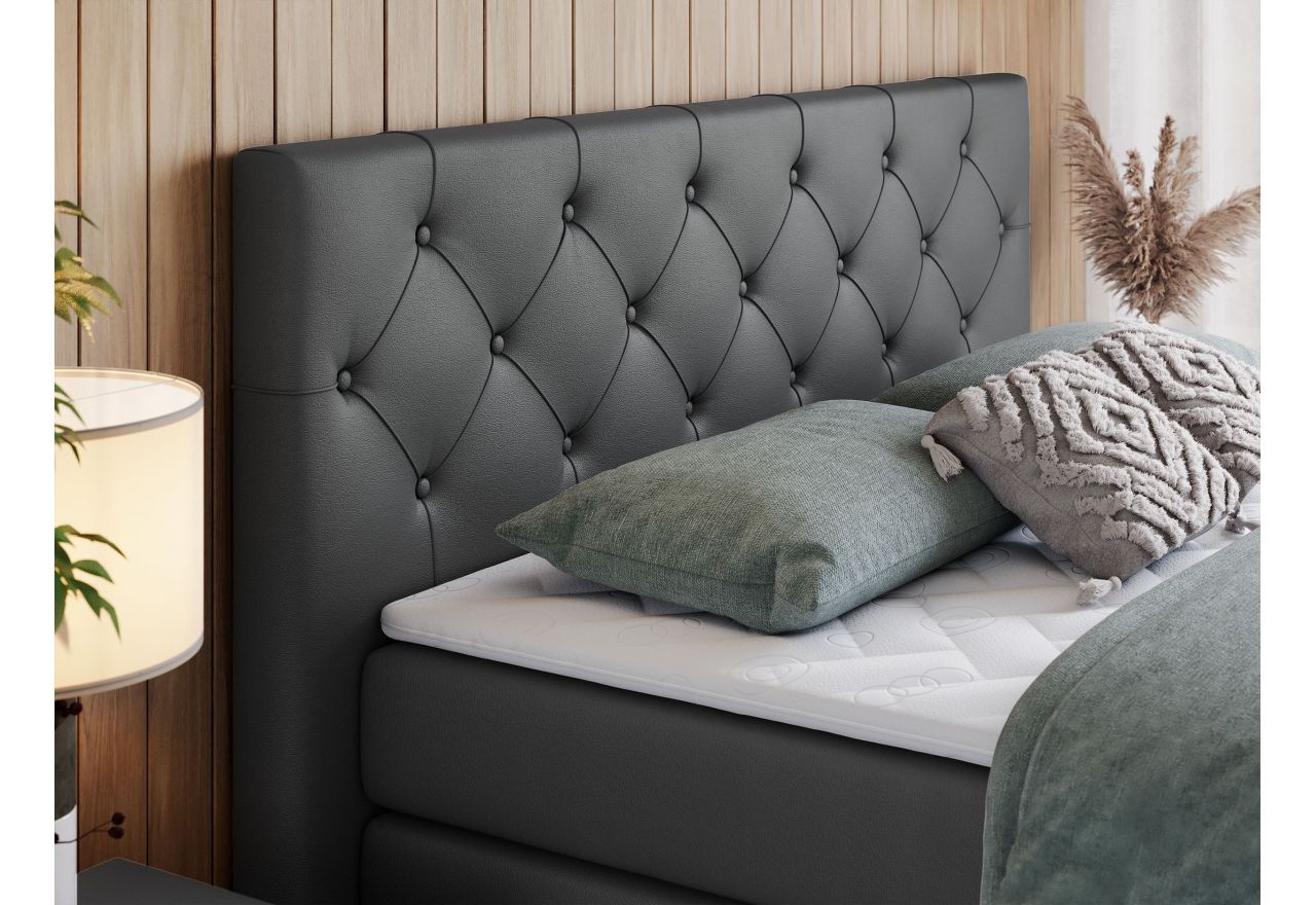 Łóżko kontynentalne KING VELEN 160x200 - H3 - ciemnoszary, ekoskóra