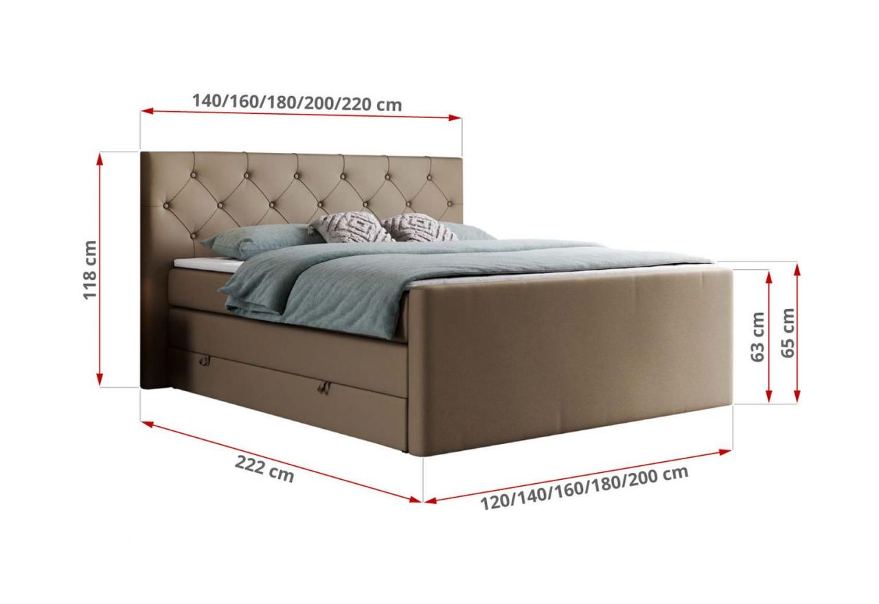 Łóżko kontynentalne KING VELEN 120x200 - H3 - brązowy, ekoskóra