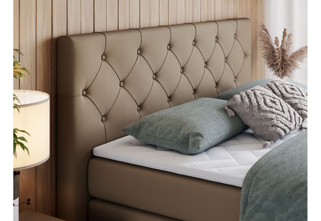 Łóżko kontynentalne KING VELEN 120x200 - H3 - brązowy, ekoskóra