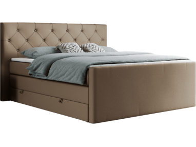 Łóżko kontynentalne KING VELEN 140x200 - H3 - brązowy, ekoskóra