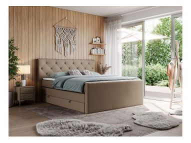 Łóżko kontynentalne KING VELEN 160x200 - H3 - brązowy, ekoskóra