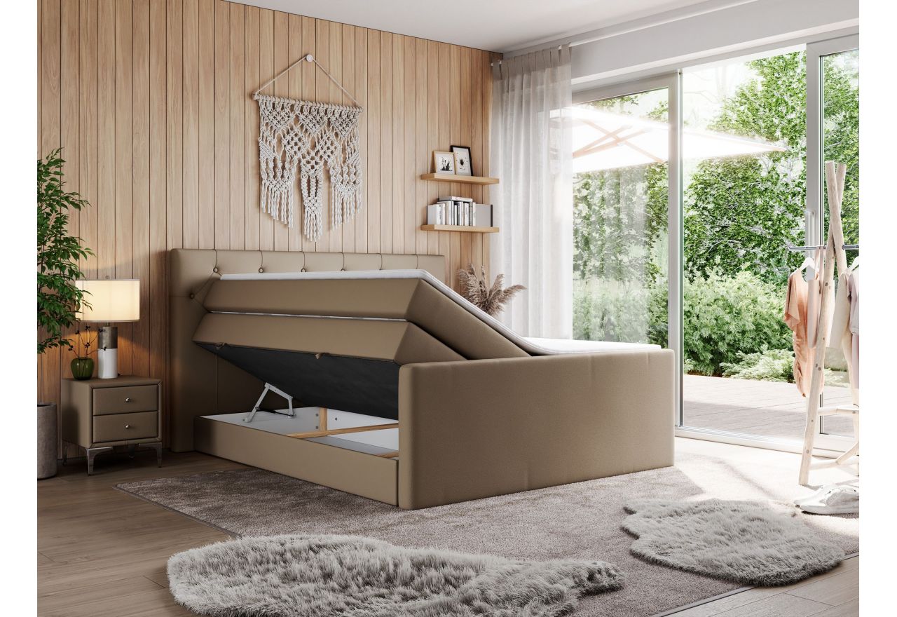 Łóżko kontynentalne KING VELEN 160x200 - H3 - brązowy, ekoskóra