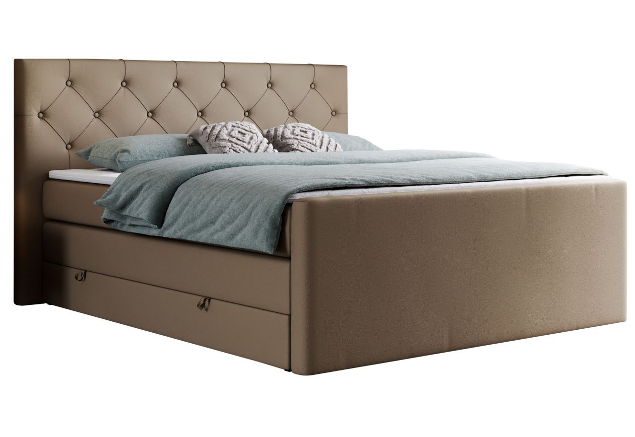 Łóżko kontynentalne KING VELEN 180x200 - H3 - brązowy, ekoskóra