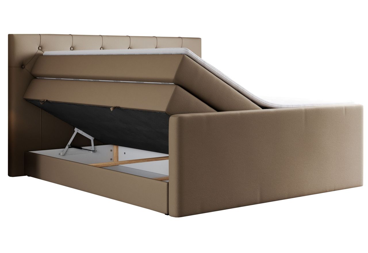 Łóżko kontynentalne KING VELEN 180x200 - H3 - brązowy, ekoskóra