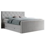 Łóżko kontynentalne KING VELEN 180x200 - H4 - jasnoszary, struktura