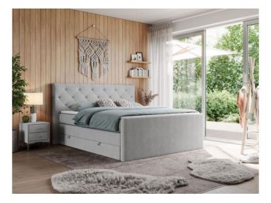 Łóżko kontynentalne KING VELEN 200x200 - H4 - jasnoszary, struktura