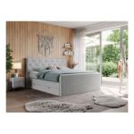 Łóżko kontynentalne KING VELEN 200x200 - H4 - jasnoszary, struktura
