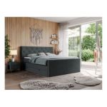 Łóżko kontynentalne KING VELEN 200x200 - H4 - ciemnoszary, struktura