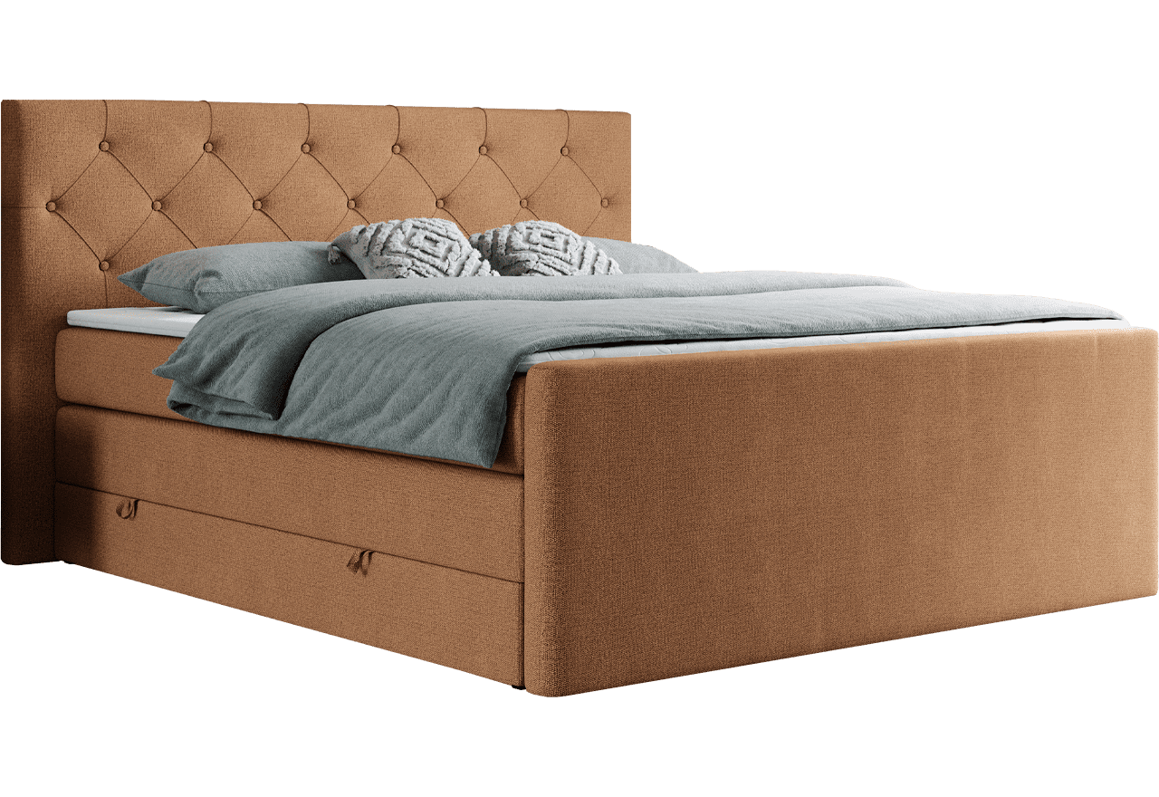 Łóżko kontynentalne KING VELEN 140x200 - H4 - pomarańczowy, struktura