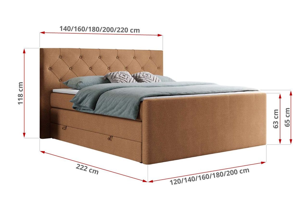 Łóżko kontynentalne KING VELEN 160x200 - H4 - pomarańczowy, struktura
